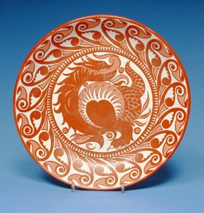 Earthenware Dish, Decorated in Red Lustre with a Scrolling Dragon, c.1880-85